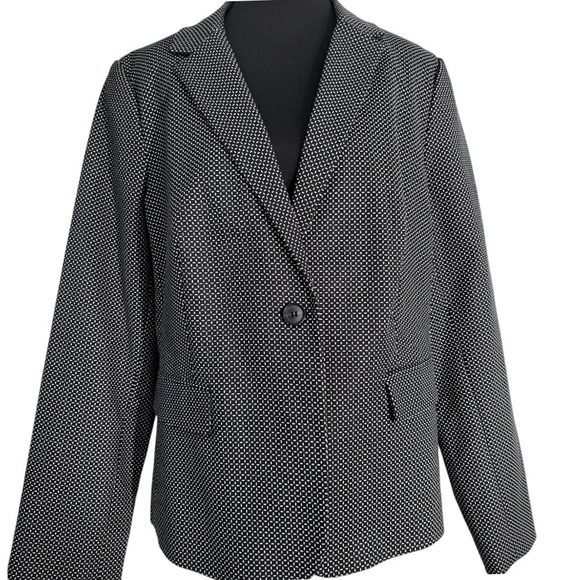 Liz Claiborne Career Blazer Black White Patterned One Button Jacket L - Picture 1 of 11